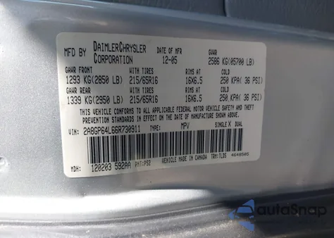 2006 Chrysler Town & Country Limited из США, поврежденный, VIN 2A8GP64L66R730911